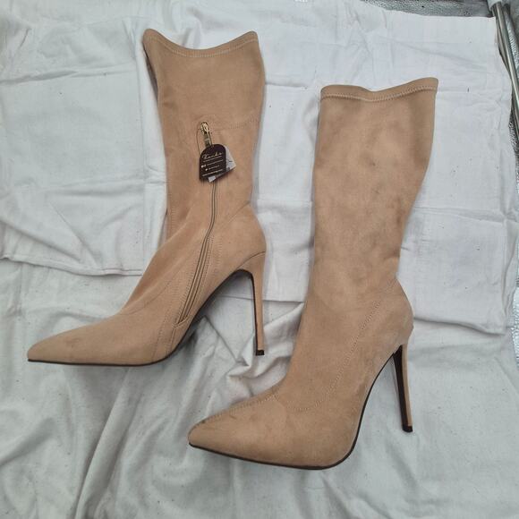 London Rag faux suede pointed-toe stiletto uptown Mid Heel Calf Boots women SZ 9 - Picture 3 of 7